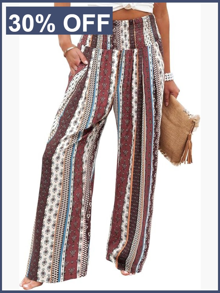 Wide Leg Palazzo Pants With Pockets Elastic High Waist Lounge Trousers